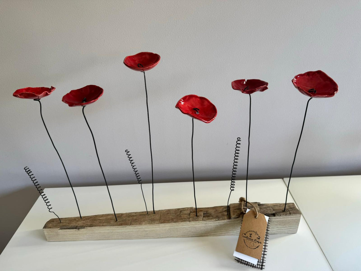 X Décoration fleurs en céramique rouge